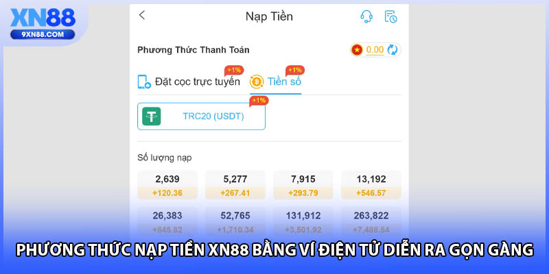 Phương thức nạp tiền XN88 bằng ví điện tử diễn ra gọn gàng
